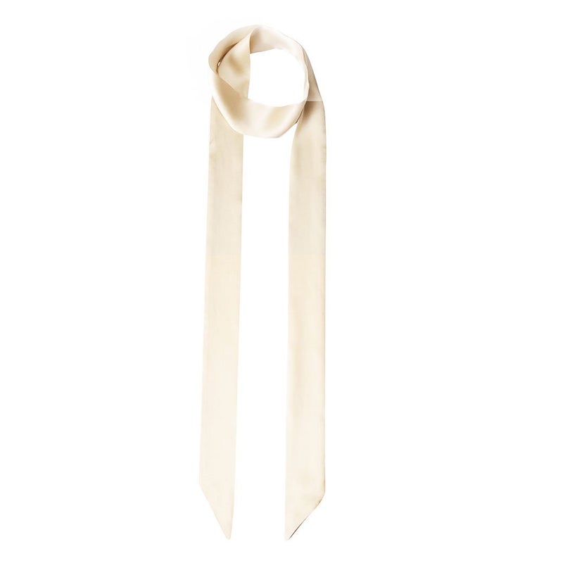 Monique Women's Long Narrow Silky Ribbon Neck Tie Choker Belt Scarf, Beige, One Size - Image 1